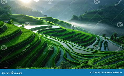 The Rice Field: A Symphony of Verdant Hues and Serene Reflections!